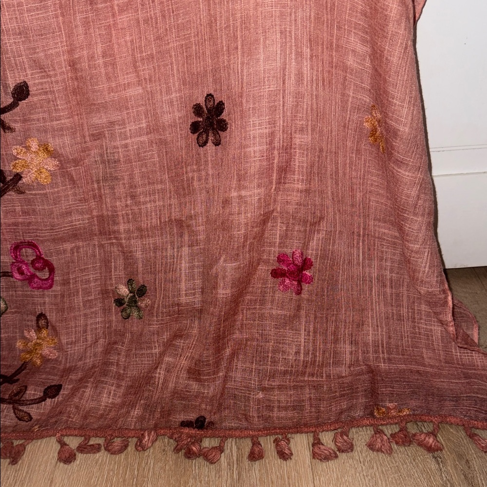 Embroidered Floral Scarf in Dusty Rose with Pink Accents - Picture 8 of 8